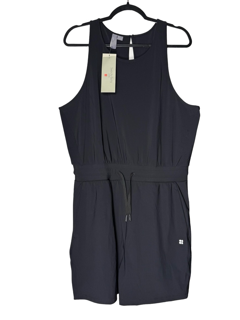 Sweaty Betty Explorer Romper Black Sz 12 Athletic Travel Lounge Quick Dry NWT